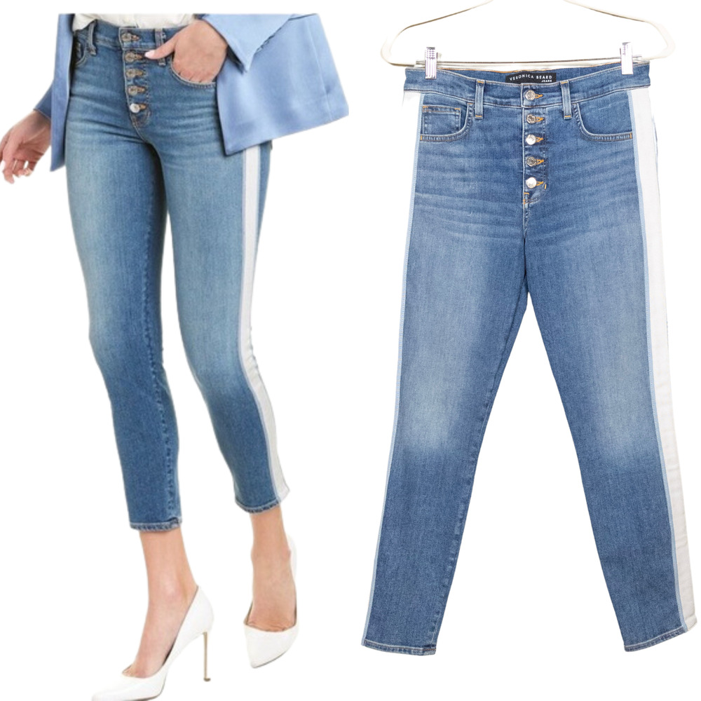 Veronica Beard Light Blue Skinny Jeans with White Side Stripe